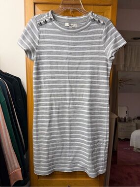 LOFT Gray & White Striped Short-Sleeve Knit Mini Dress
